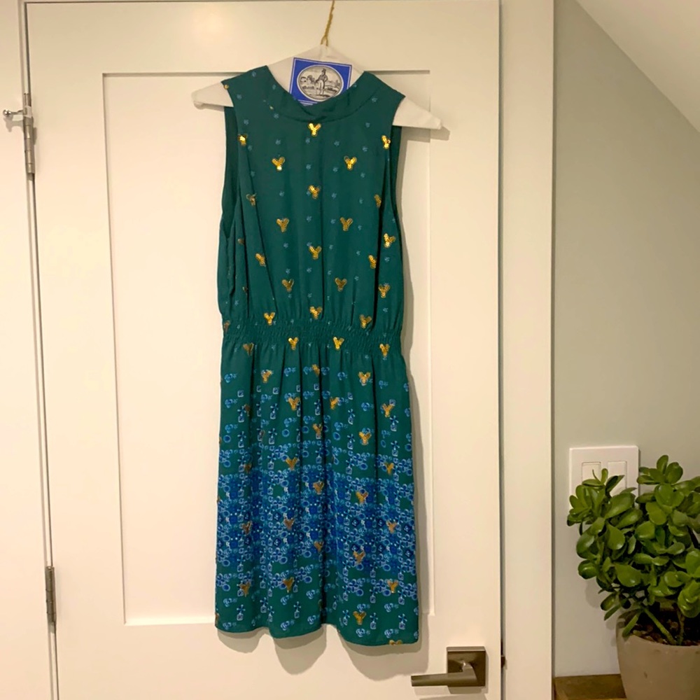 Green Anthropologie S+B Sequin Tie Neck Dress Size 6
